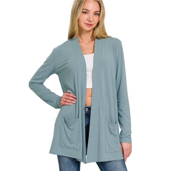 Zenana Outfitters Sweaters - Zenana Slouchy Lightweight Open Front Pocket‎ Cardigan